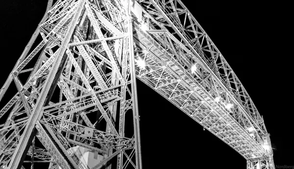 Duluth Aerial Lift Bridge at night, black and white