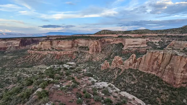 Red sandstone canyon at Colorado National Monument at dusk