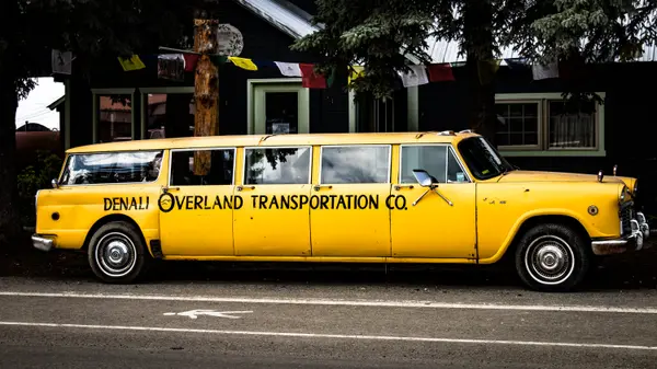 Denali Overland Transportation vintage yellow stretch limousine, Talkeetna Alaska